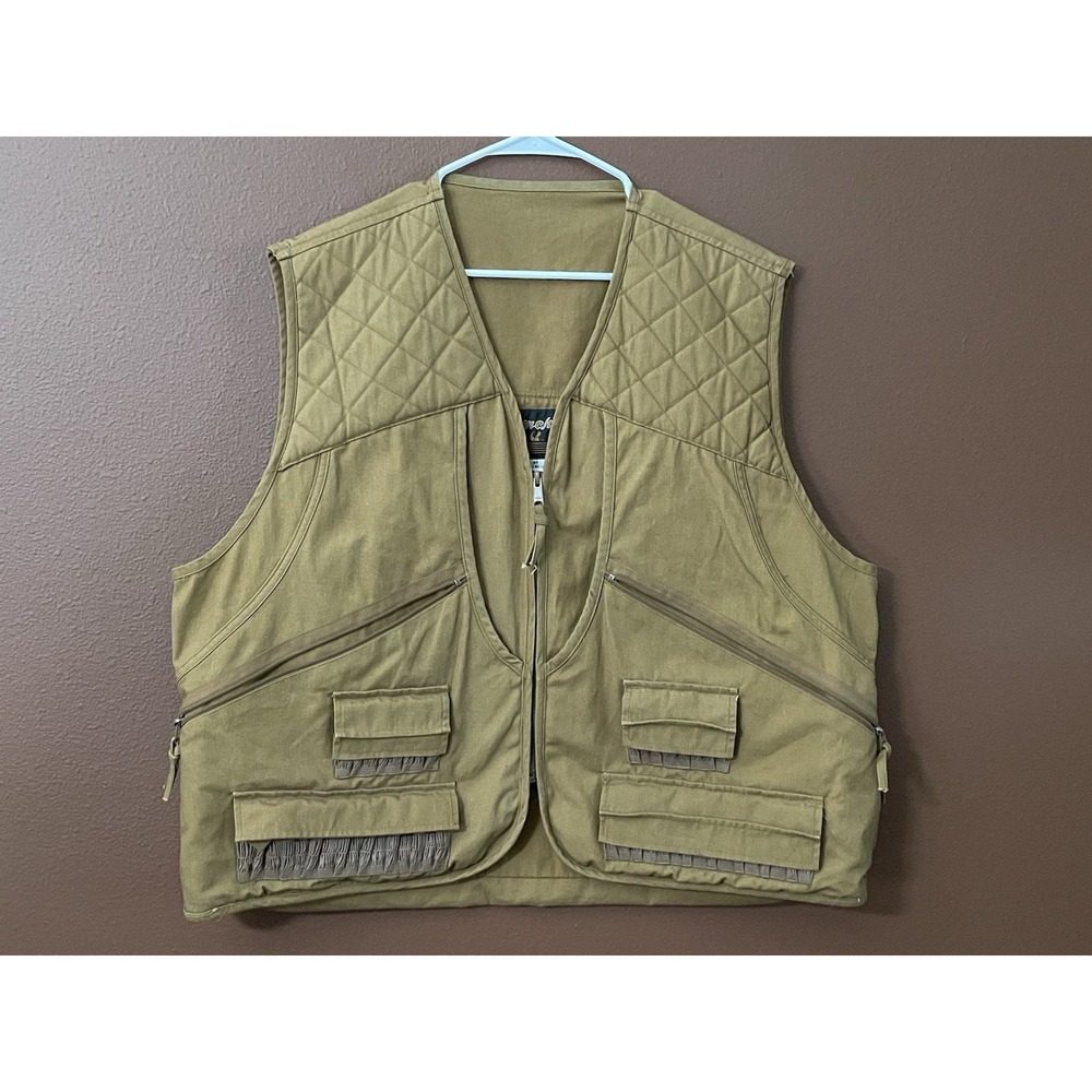 Gamehide Mens XL Shooting Hunting Vest Tan Canvas Quilted Shoulder Game Bag 300